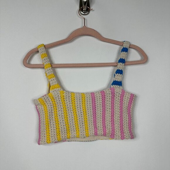 2/$24 ZARA Crochet Knit Cropped Tank Top Multi Striped Small #A0642 - Picture 4 of 8